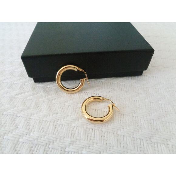 Chunky Gold Hoop Earrings, 25mmx4mm Thick Gold Round Tube Hoops, Gold Plated - Picture 1 of 3